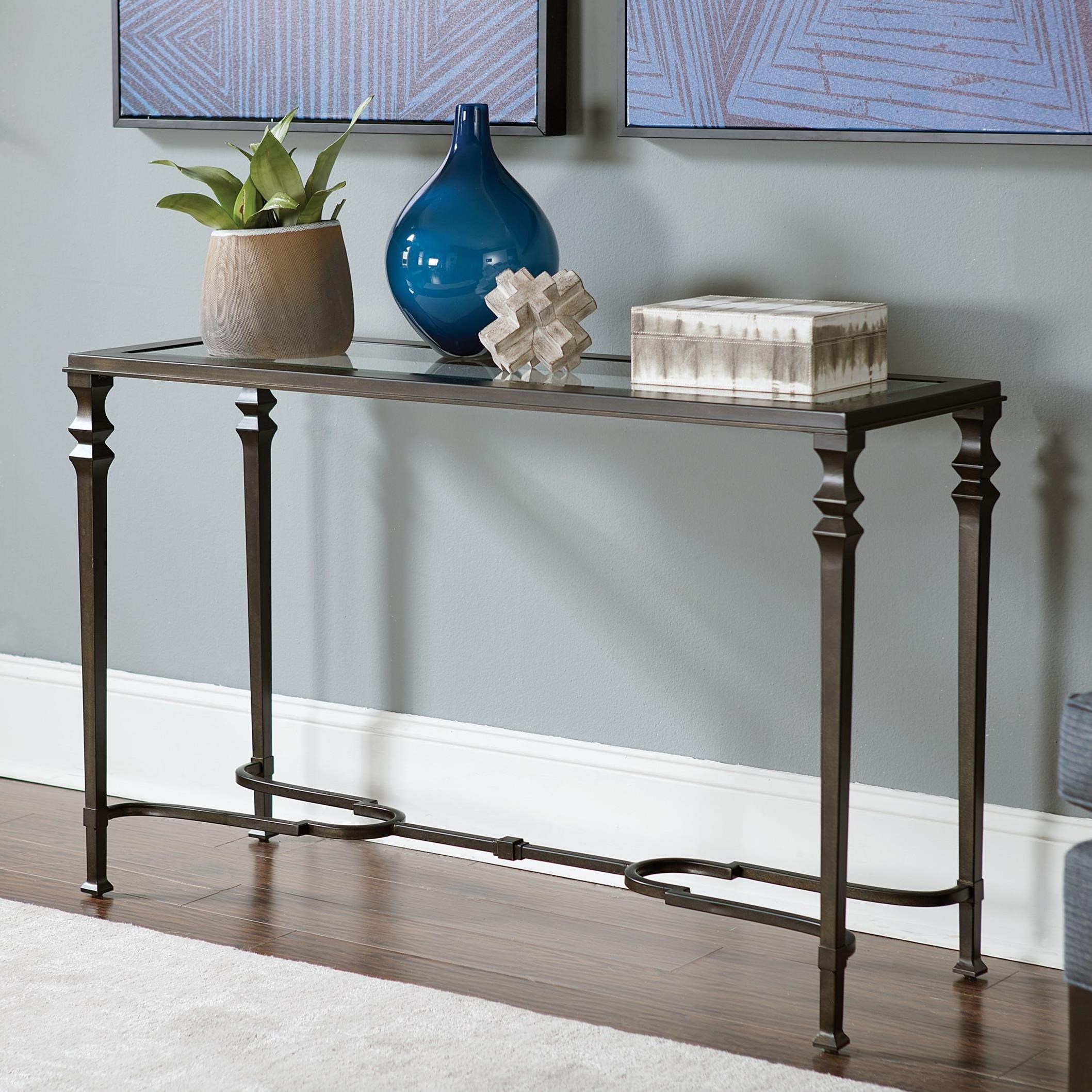 Metal sofa table best sale with glass top